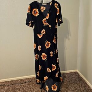 Large Navy floral pattern wrap dress
